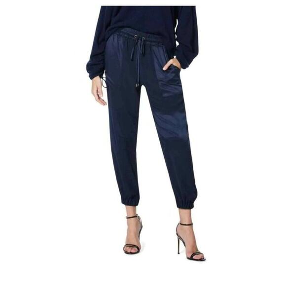 Ramy Brook Alston Crepe Satin Pull On Drawstring Jogger Pants Navy Blue large - Picture 1 of 7